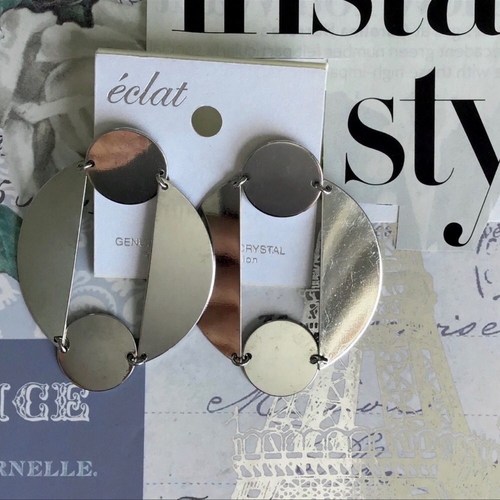 Modern Geometric Silver Chrome Earrings